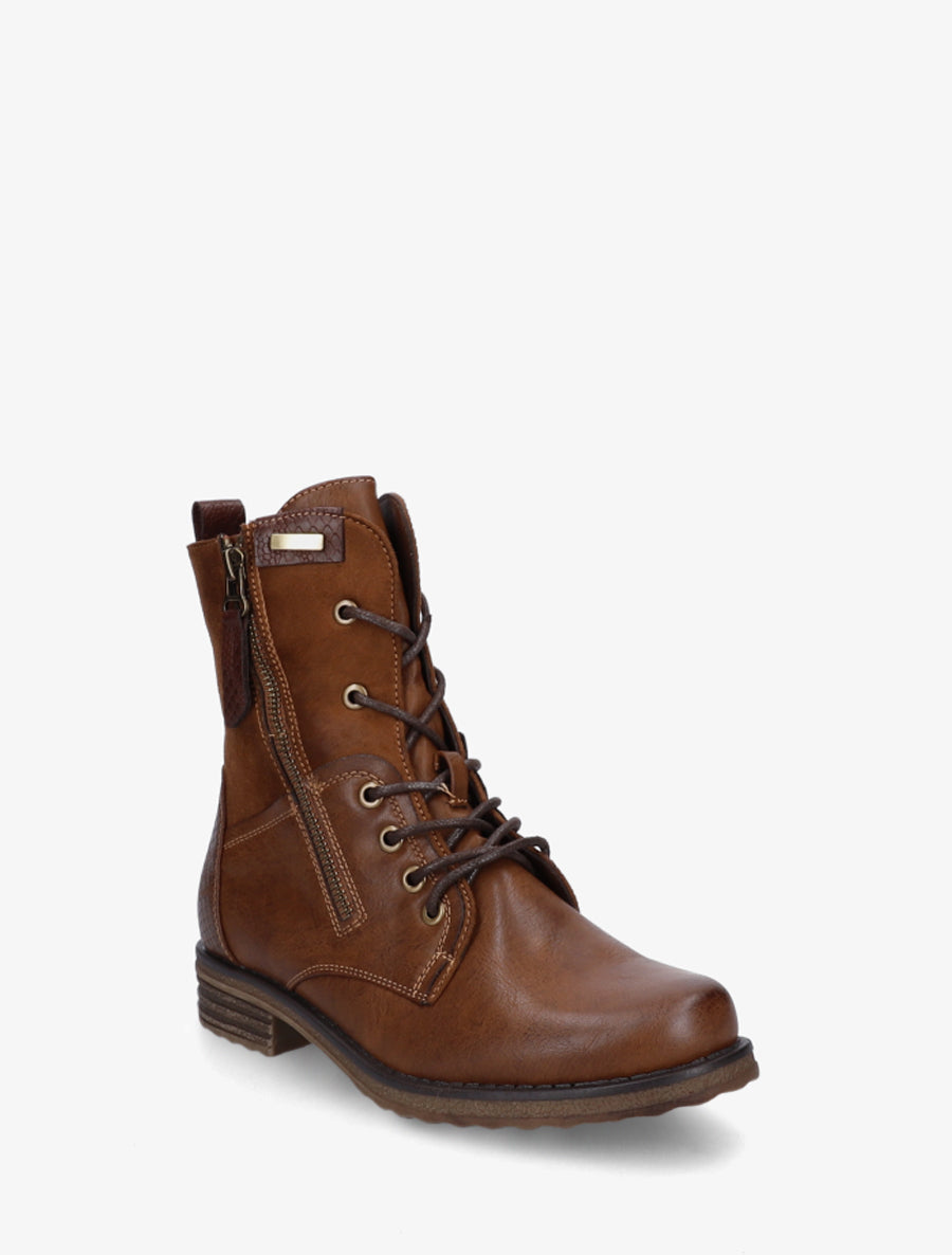 Bottines aus zwei Materialien mit Blockabsatz - Camel