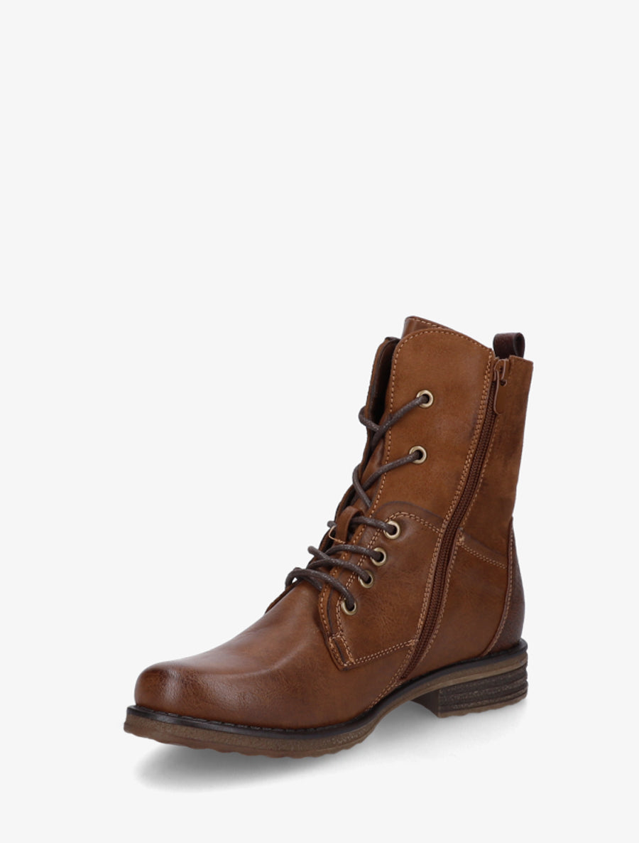 Bottines aus zwei Materialien mit Blockabsatz - Camel
