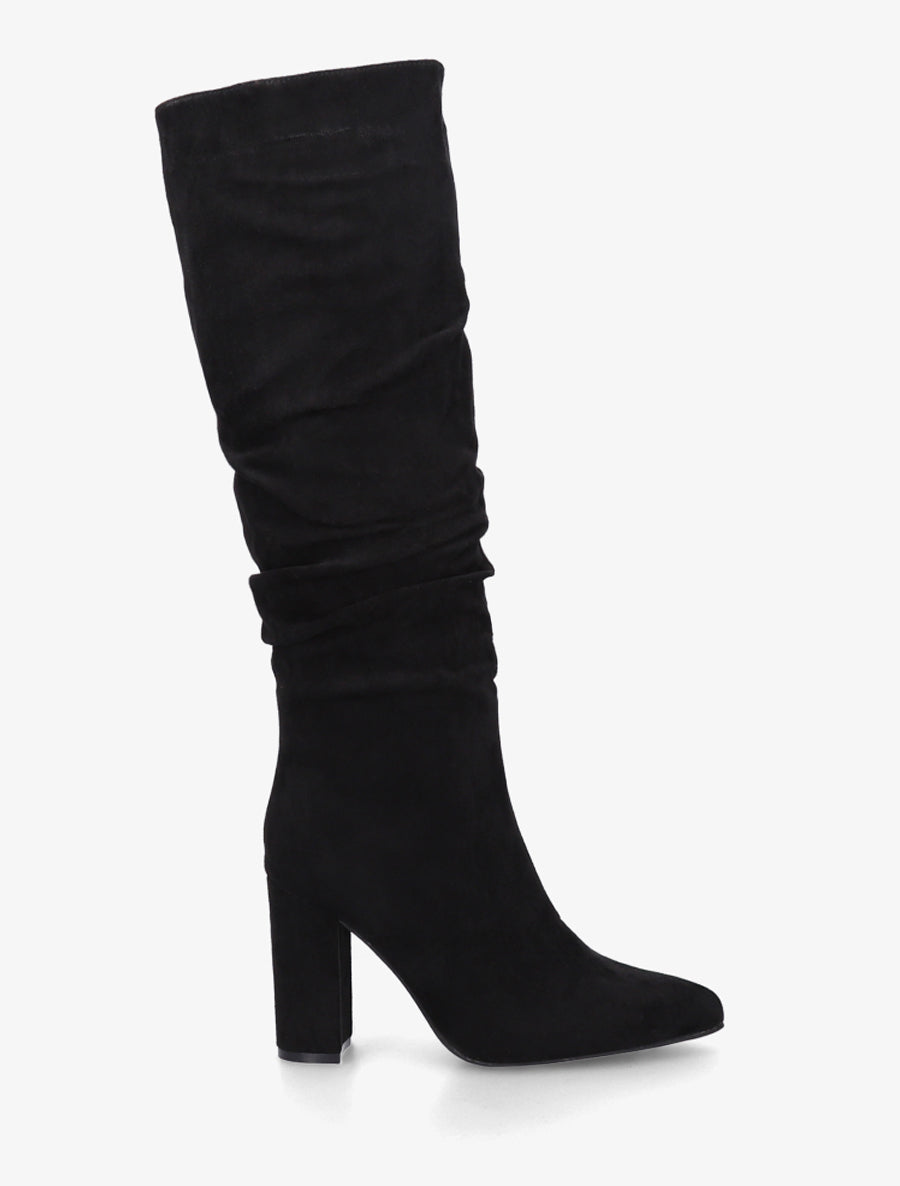 Stiefel aus Velourslederimitat mit Blockabsatz und Reißverschluss