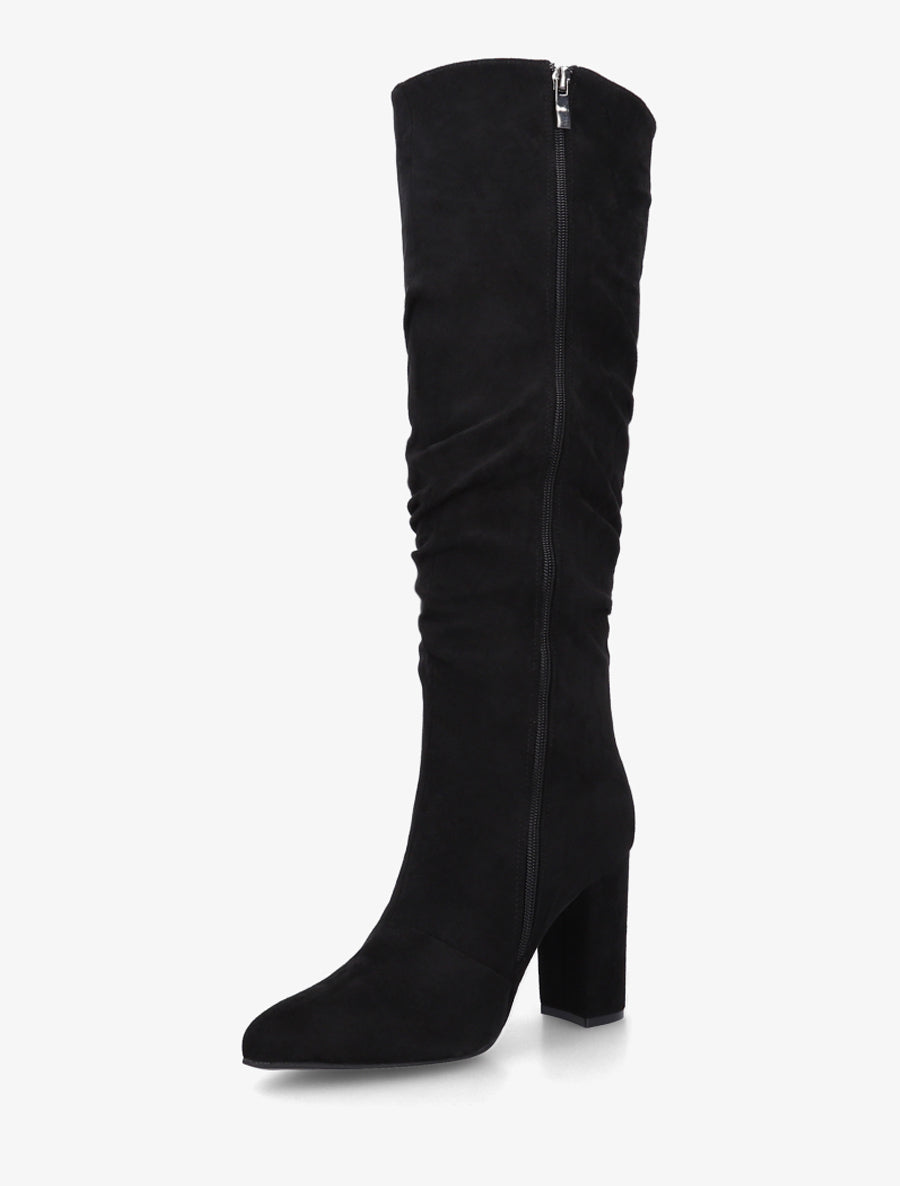Stiefel aus Velourslederimitat mit Blockabsatz und Reißverschluss