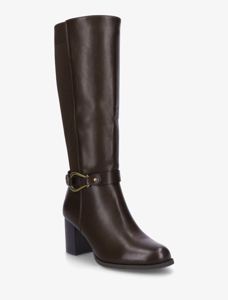 Stiefel aus zwei Materialien mit Blockabsatz - Braun