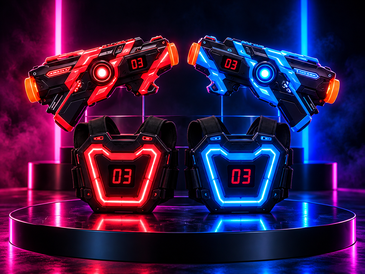 Infrarot-Lasertag-Kampfset – Neon-Blaster & Brustziele