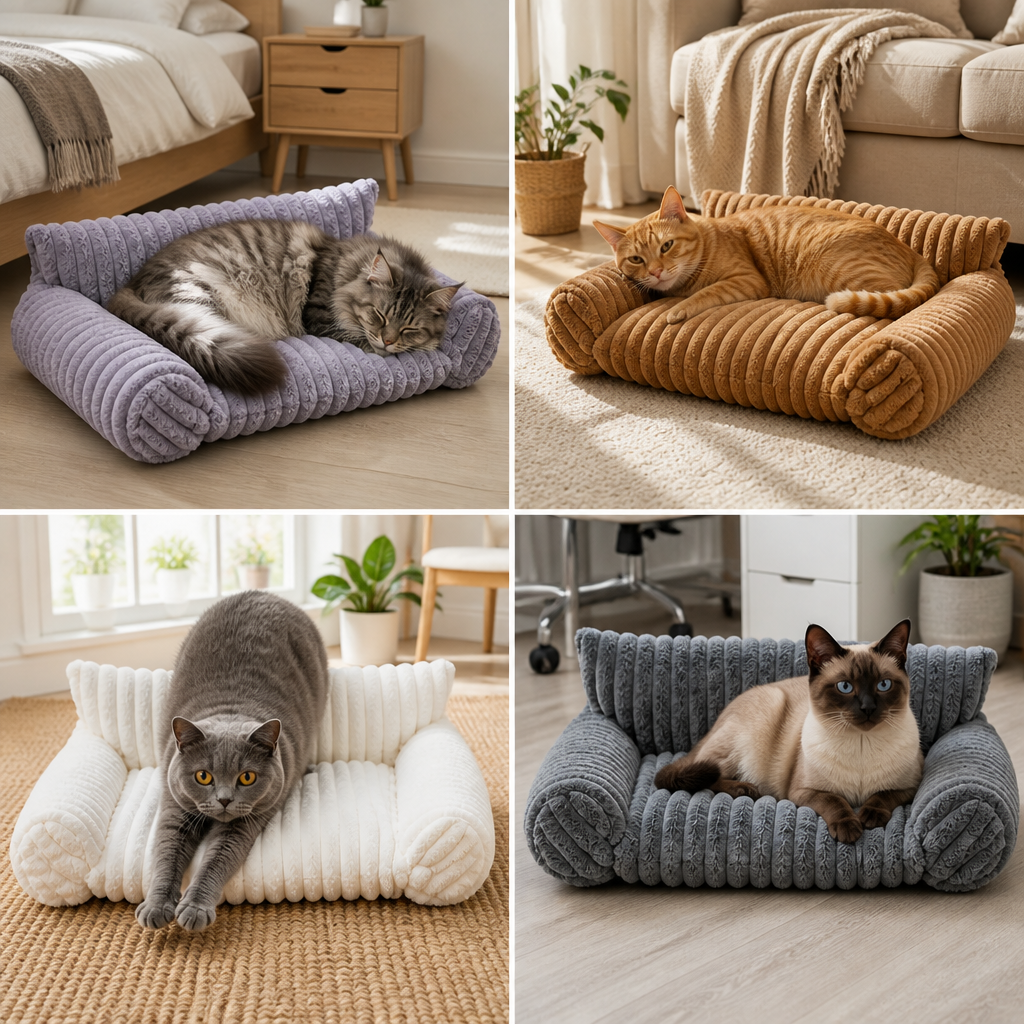 Flauschiges Wolken-Katzensofa mit weichen Polstern und waschbaren Bezügen