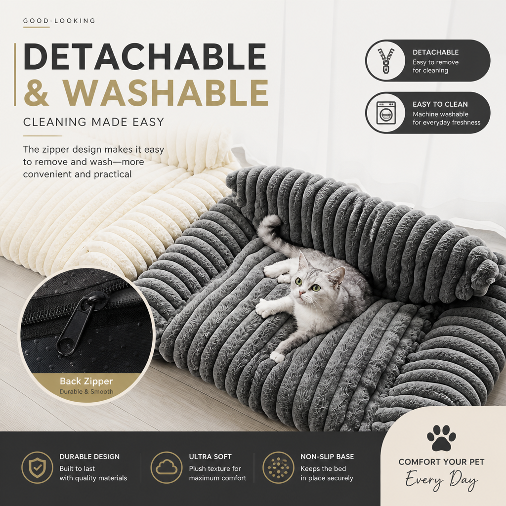 Flauschiges Wolken-Katzensofa mit weichen Polstern und waschbaren Bezügen