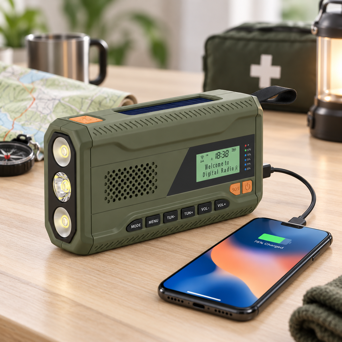 Camp Basel | Solanta Tragbares Solarnotfallradio mit Handkurbel