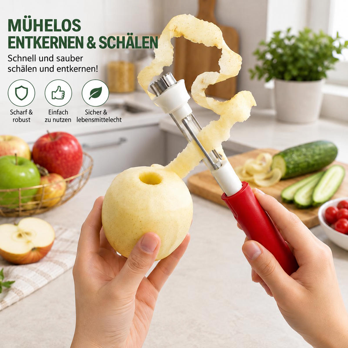 Camp Basel | 2 in 1 Apfelentkerner und Schäler, Obstentferner-Werkzeug, Edelstahl Obst-Entkerner