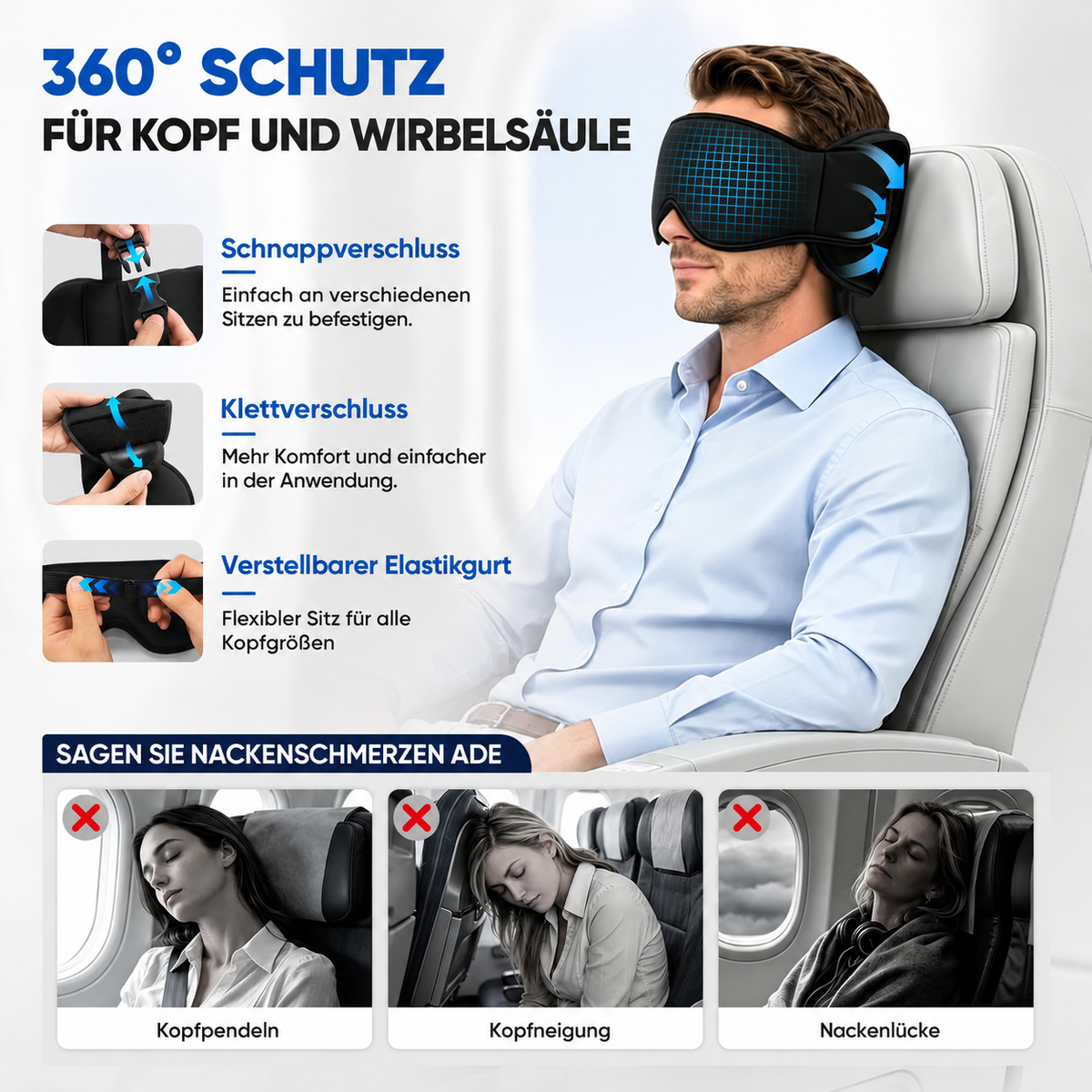 Camp Basel | 3-in-1 Flugzeug-Schlafstützsystem - Handgepäck-freundliches Reisebettwäsche-Zubehör-Set