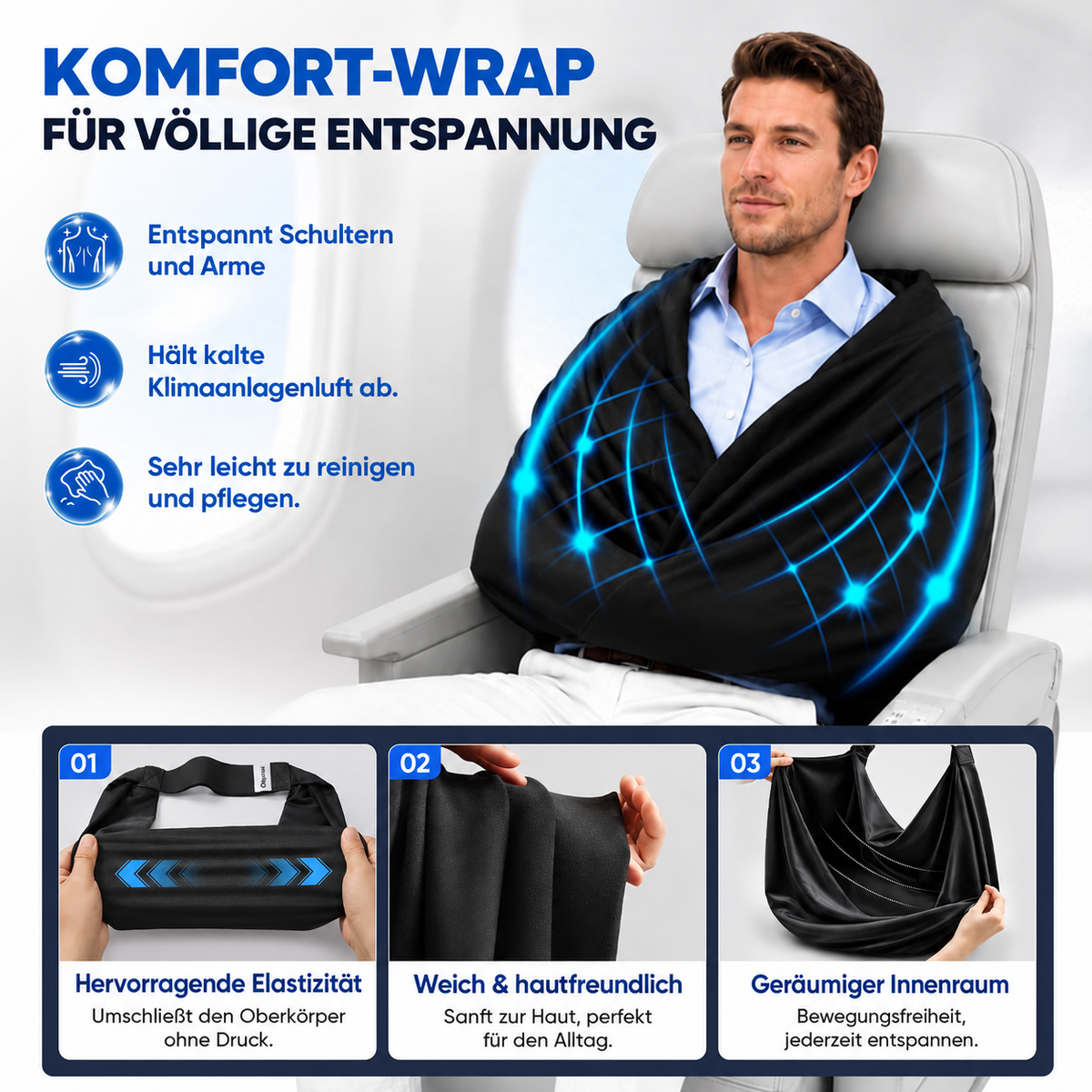 Camp Basel | 3-in-1 Flugzeug-Schlafstützsystem - Handgepäck-freundliches Reisebettwäsche-Zubehör-Set