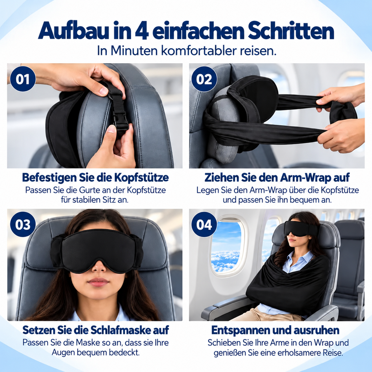Camp Basel | 3-in-1 Flugzeug-Schlafstützsystem - Handgepäck-freundliches Reisebettwäsche-Zubehör-Set