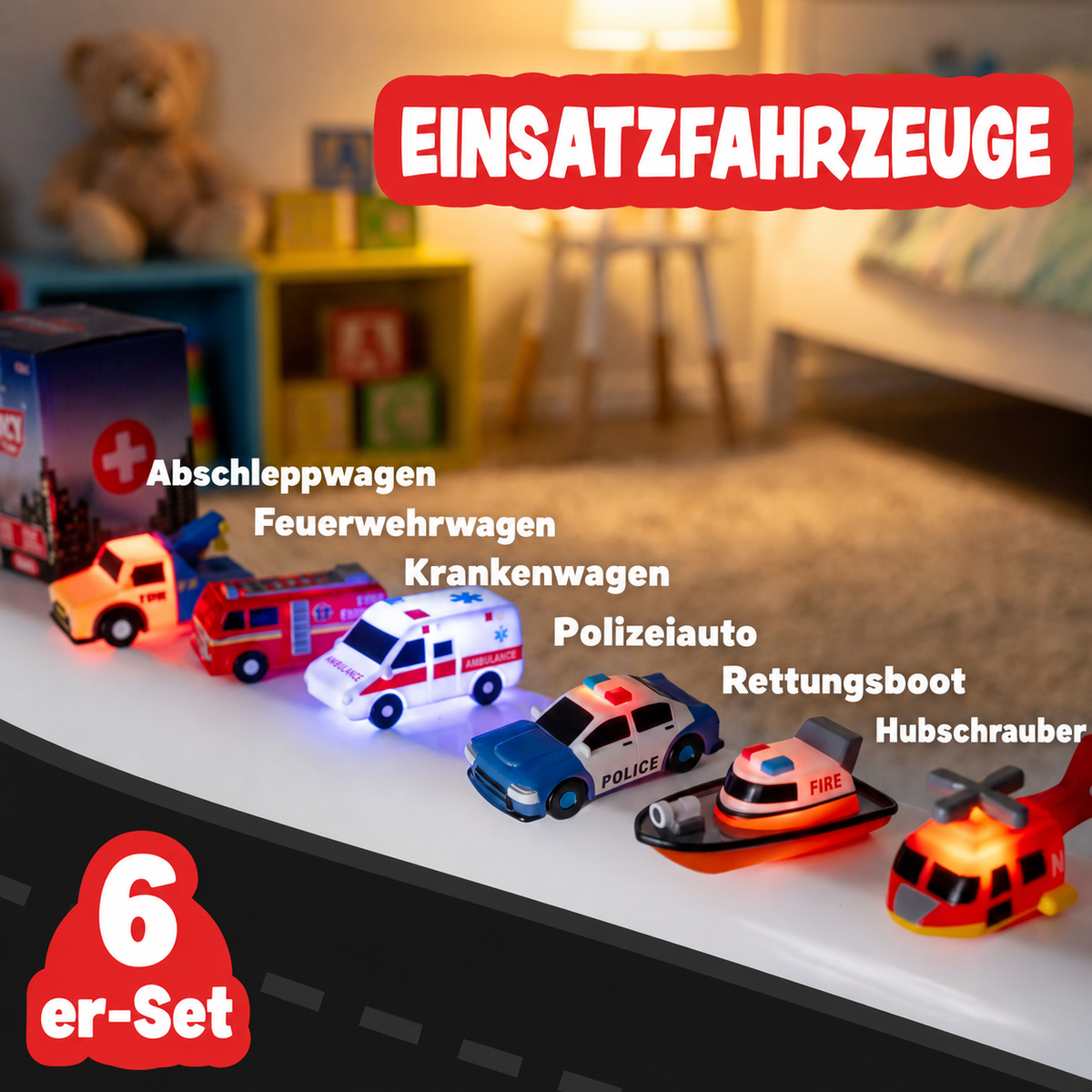 Camp Basel | 6er-Pack Farbwechselnde Einsatzfahrzeug-Badespielzeuge für Babys & Kleinkinder