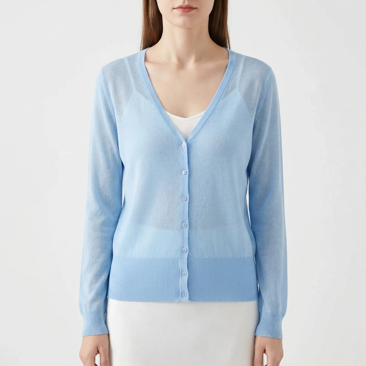 Verkürzter Cardigan halbdurchsichtig V-Ausschnitt Damen Sommer