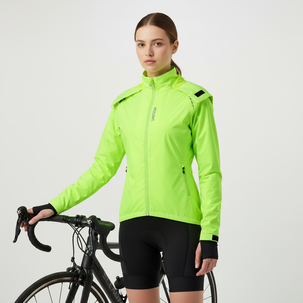 Hochsichtbare Radjacke wasserdicht atmungsaktiv mit reflektierenden Panelen