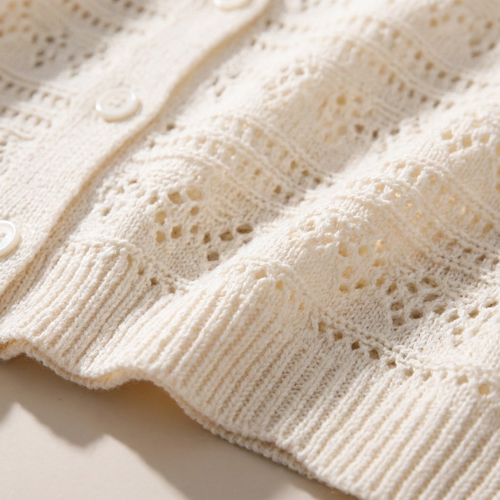 Strickjacke mit Lochmuster V-Ausschnitt verkürzt Langarm