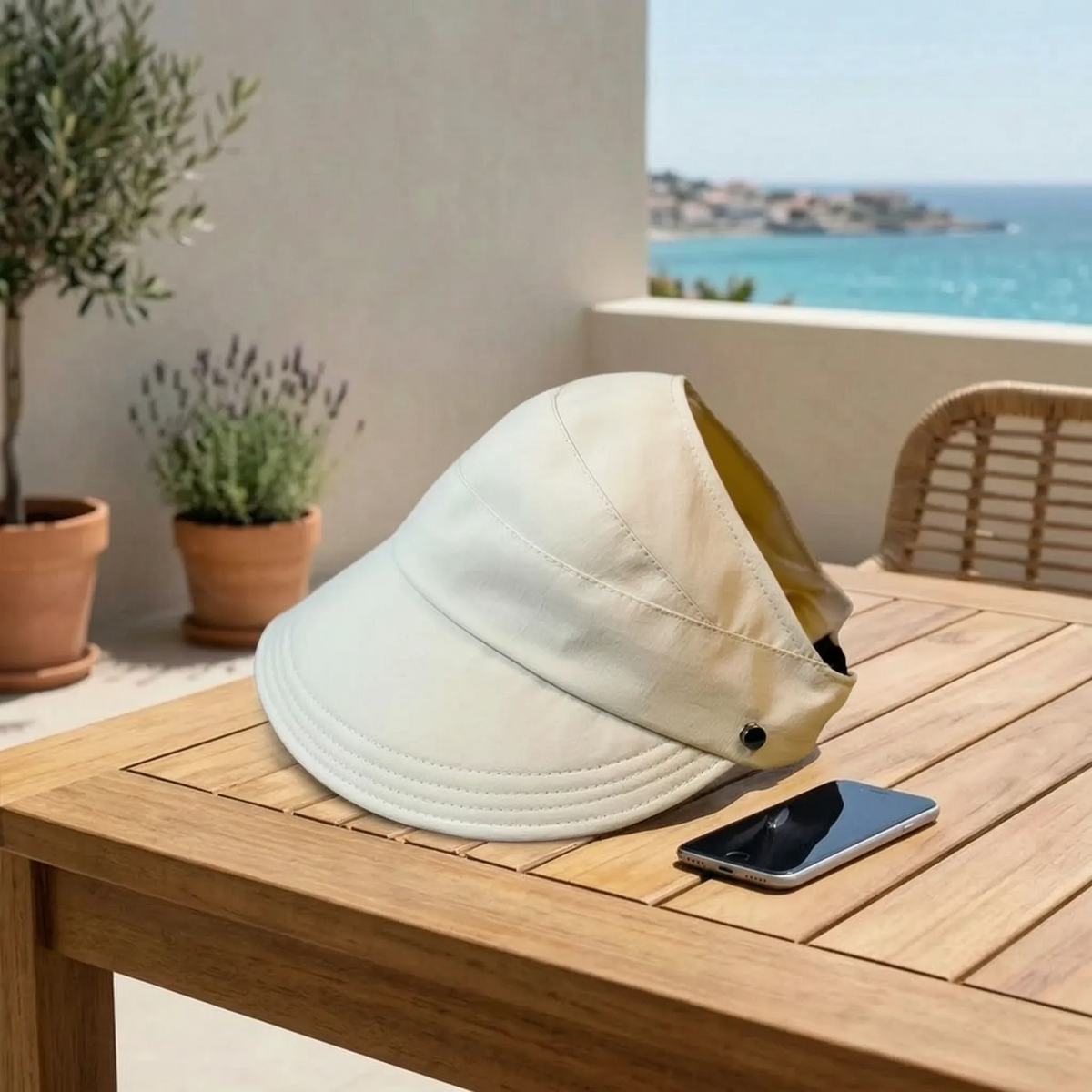 Breitrandiger Sommerhut offen für Pferdeschwänze mit Maskenschnallen