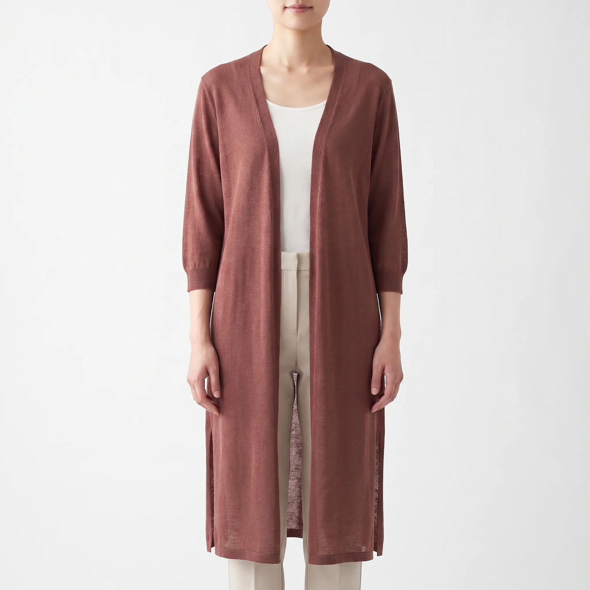 Longline-Strickjacke Damen atmungsaktiv leichter Feinstrick offene Front