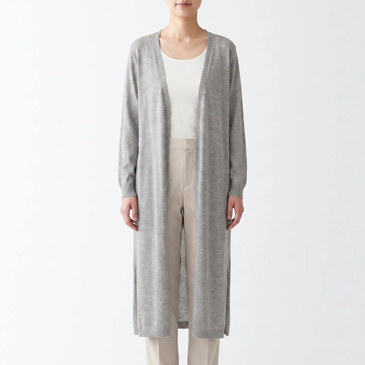 Longline-Strickjacke Damen atmungsaktiv leichter Feinstrick offene Front