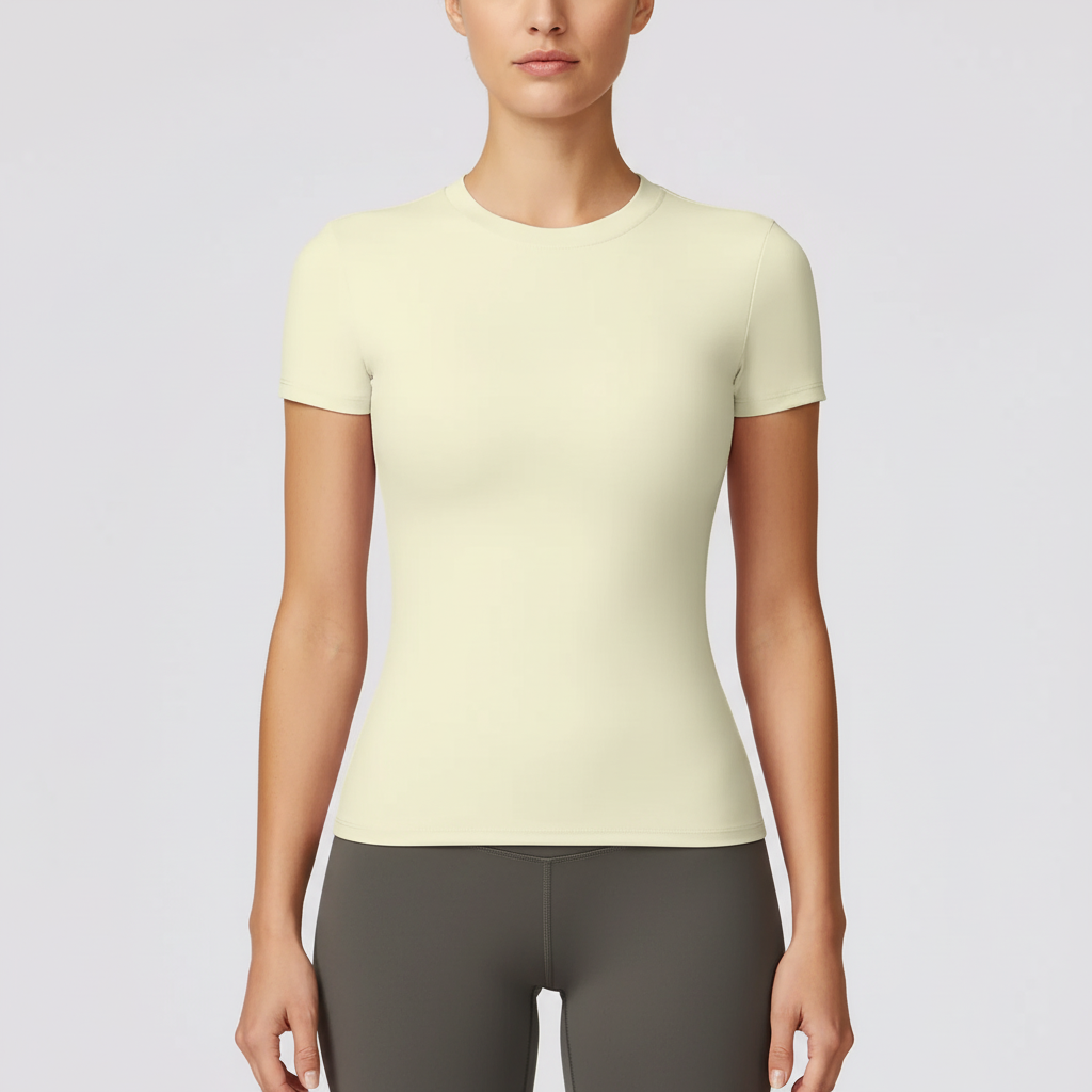 Damen Kurzarm-Trainingsshirt Slim Fit atmungsaktiv mit Stretch