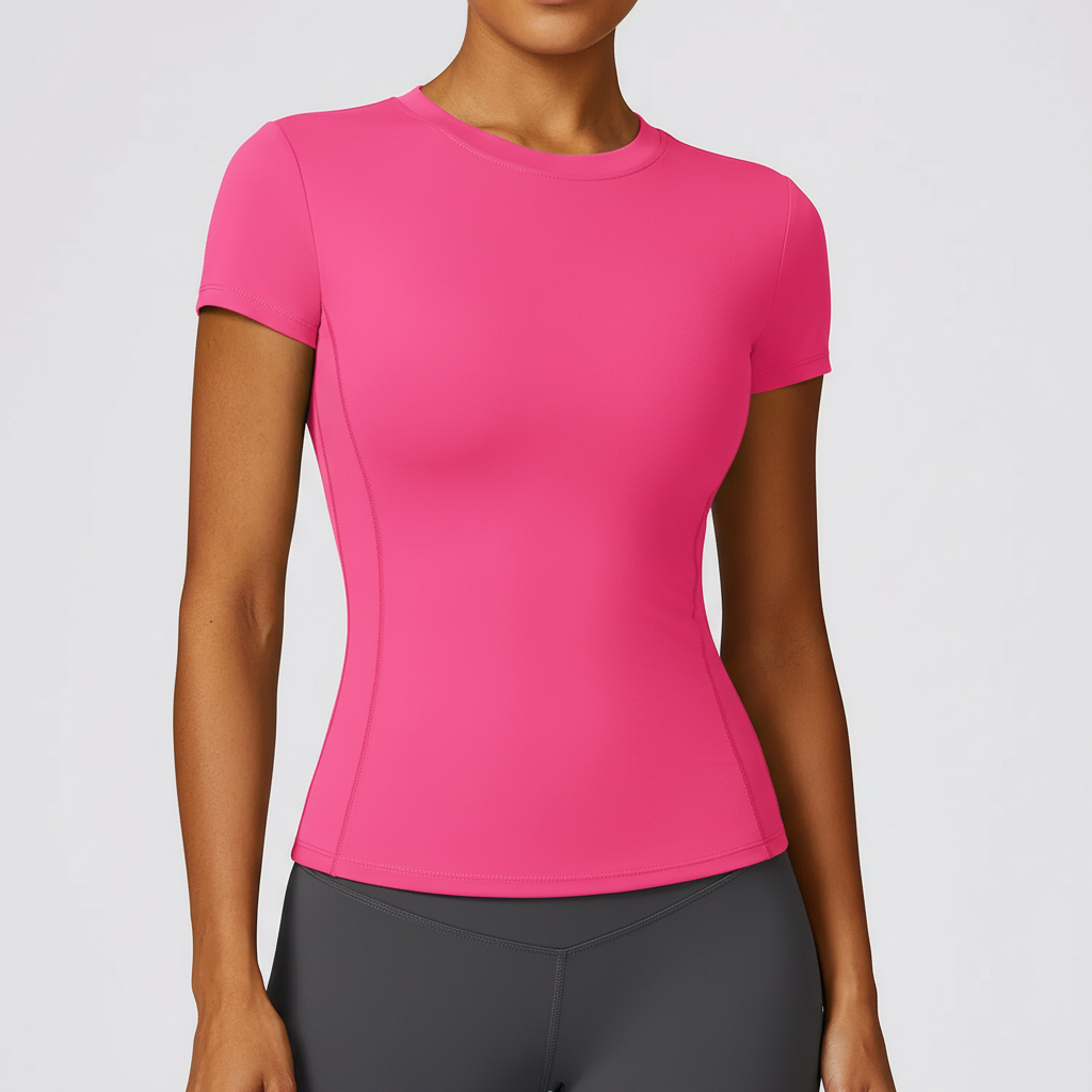 Damen Kurzarm-Trainingsshirt Slim Fit atmungsaktiv mit Stretch