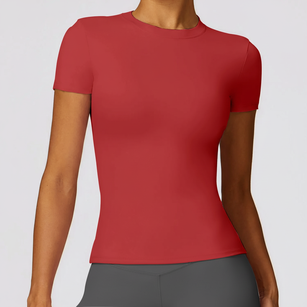 Damen Kurzarm-Trainingsshirt Slim Fit atmungsaktiv mit Stretch