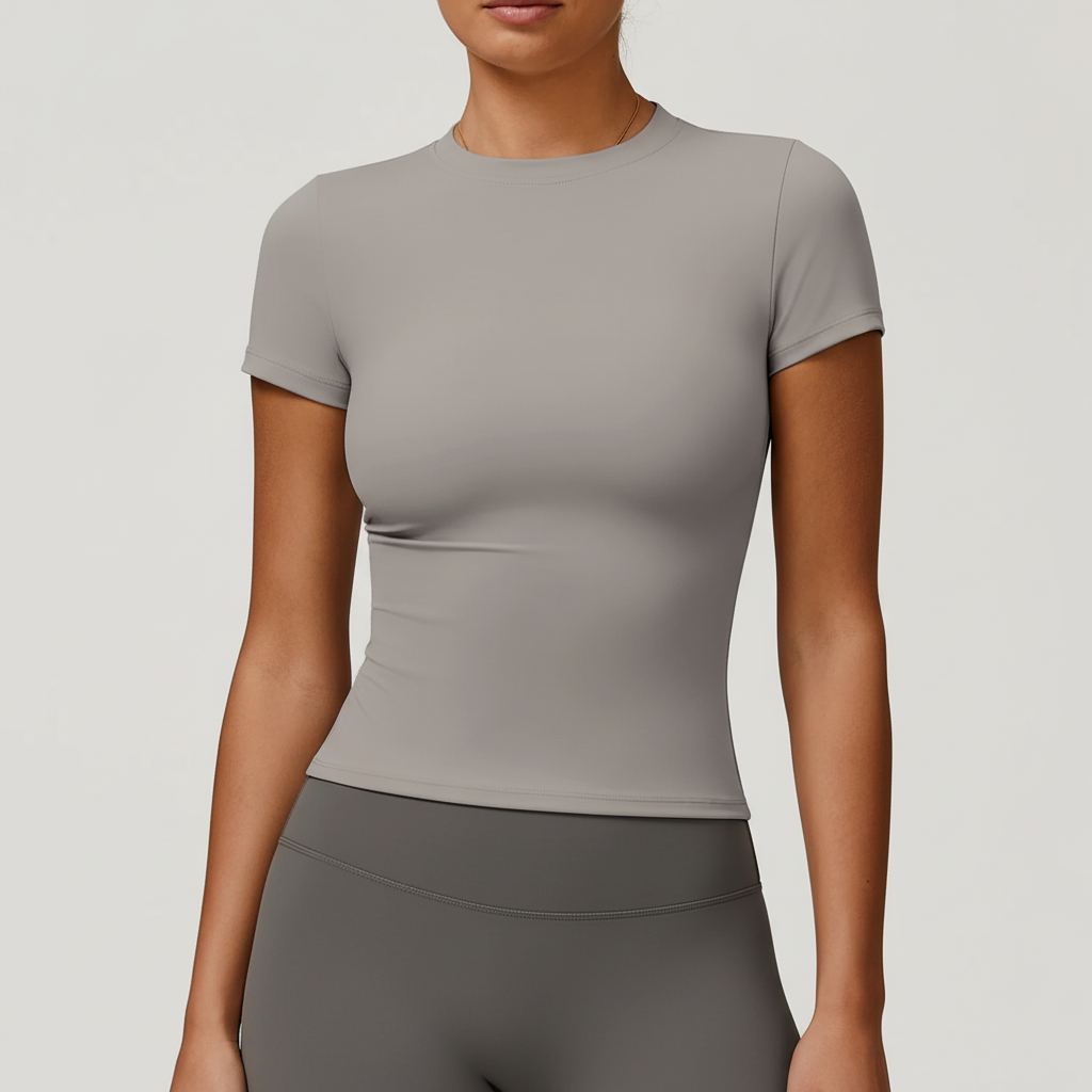 Damen Kurzarm-Trainingsshirt Slim Fit atmungsaktiv mit Stretch