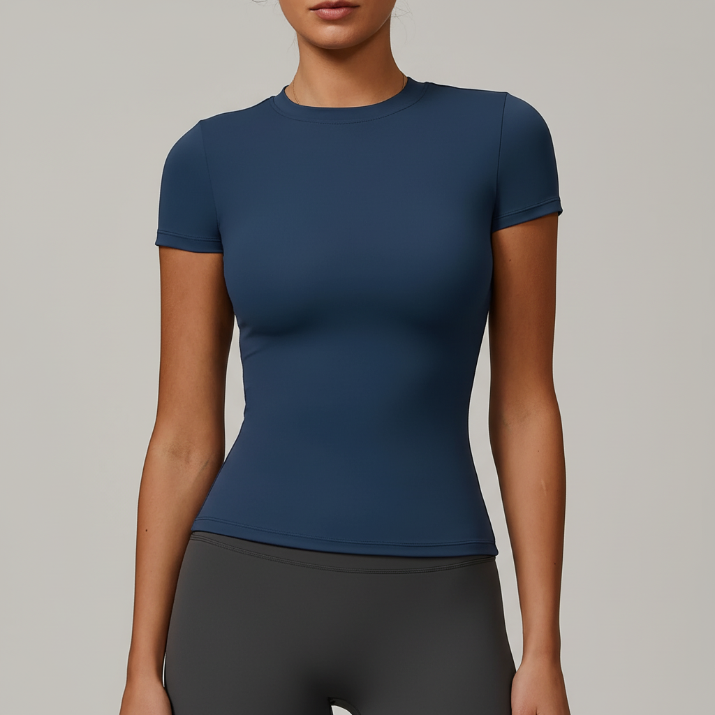 Damen Kurzarm-Trainingsshirt Slim Fit atmungsaktiv mit Stretch