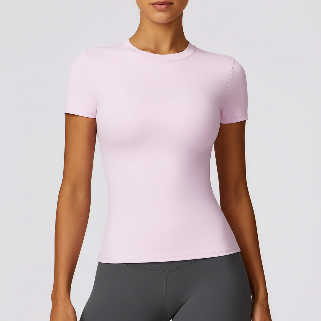 Damen Kurzarm-Trainingsshirt Slim Fit atmungsaktiv mit Stretch