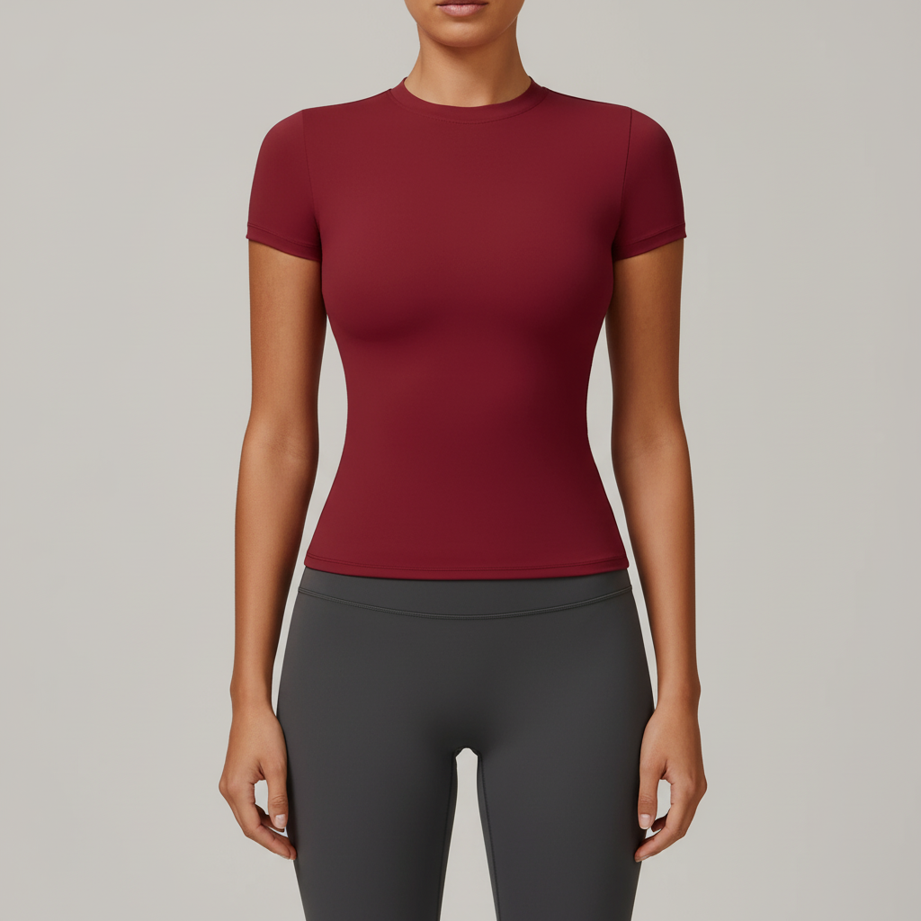 Damen Kurzarm-Trainingsshirt Slim Fit atmungsaktiv mit Stretch