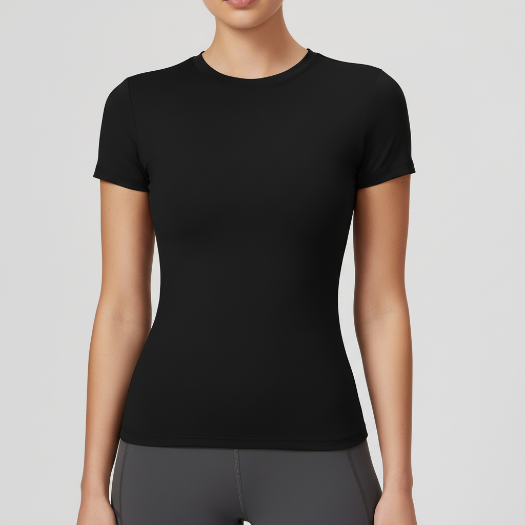 Damen Kurzarm-Trainingsshirt Slim Fit atmungsaktiv mit Stretch