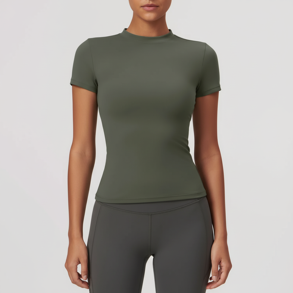 Damen Kurzarm-Trainingsshirt Slim Fit atmungsaktiv mit Stretch