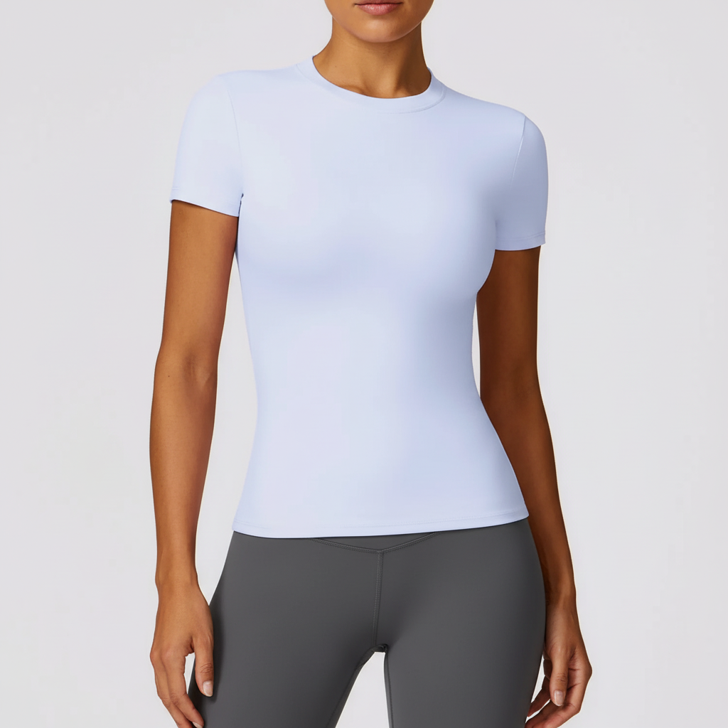 Damen Kurzarm-Trainingsshirt Slim Fit atmungsaktiv mit Stretch