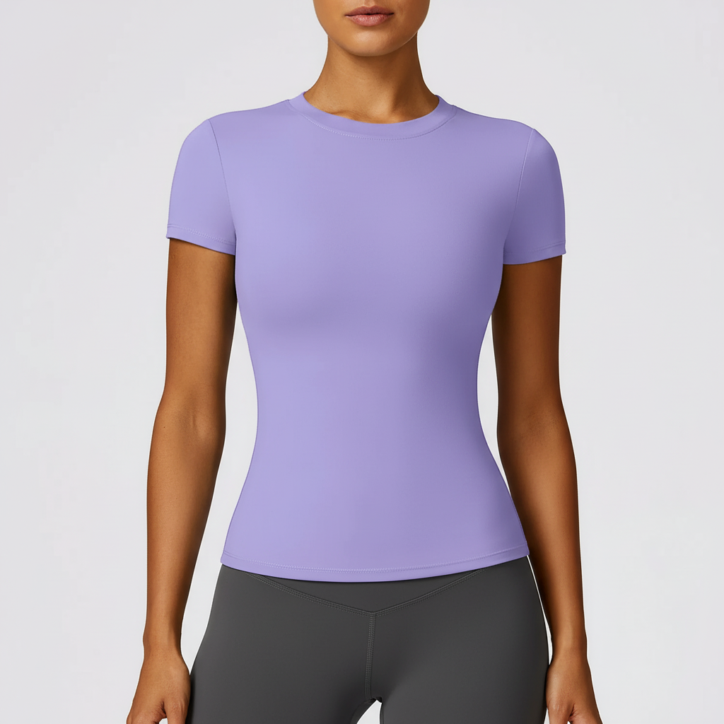 Damen Kurzarm-Trainingsshirt Slim Fit atmungsaktiv mit Stretch