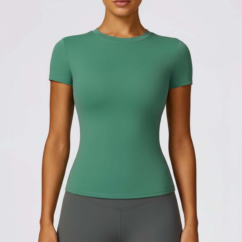 Damen Kurzarm-Trainingsshirt Slim Fit atmungsaktiv mit Stretch