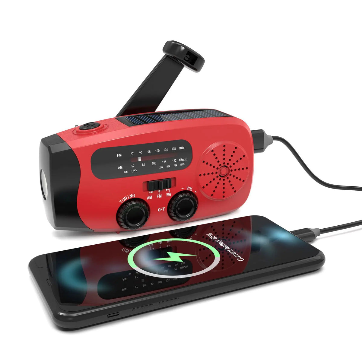 Tragbares Notfall-Radio mit Handkurbel Solarladung und LED-Taschenlampe