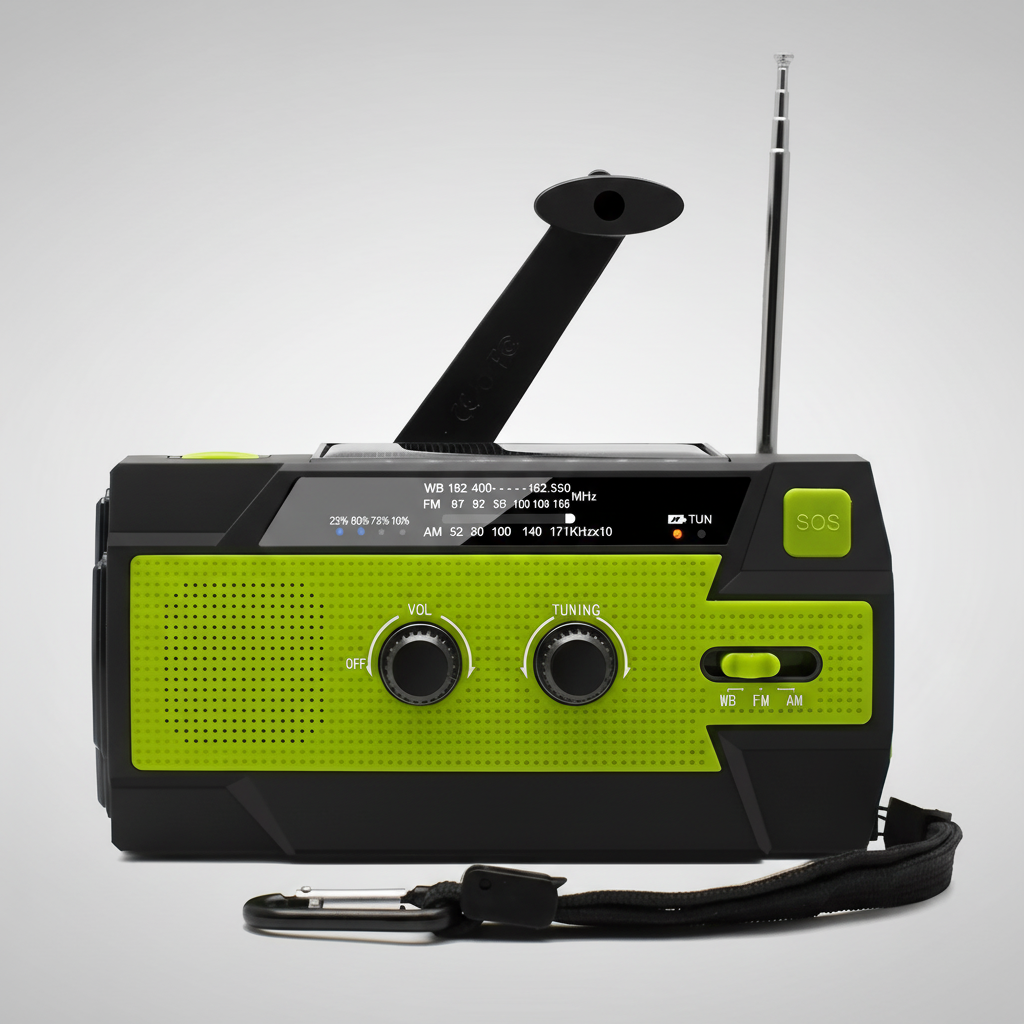 Multifunktionales Notfallradio mit Solar- und Handkurbelladung