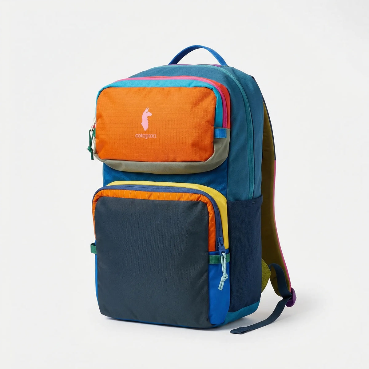 Leichter Farbblock-Rucksack mit gepolsterten Trägern und mehreren Taschen