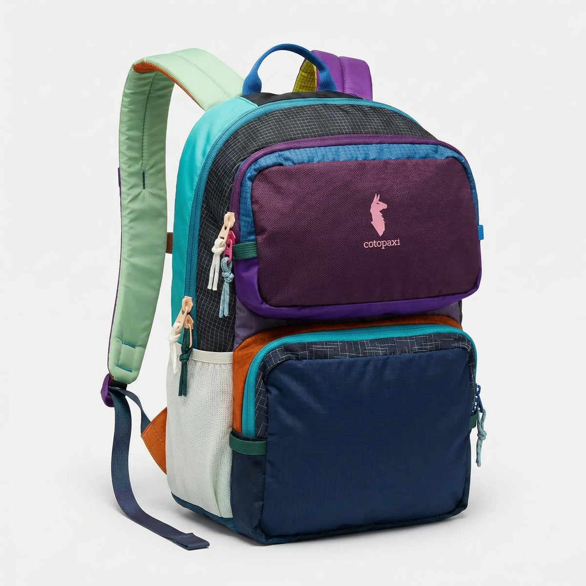 Leichter Farbblock-Rucksack mit gepolsterten Trägern und mehreren Taschen