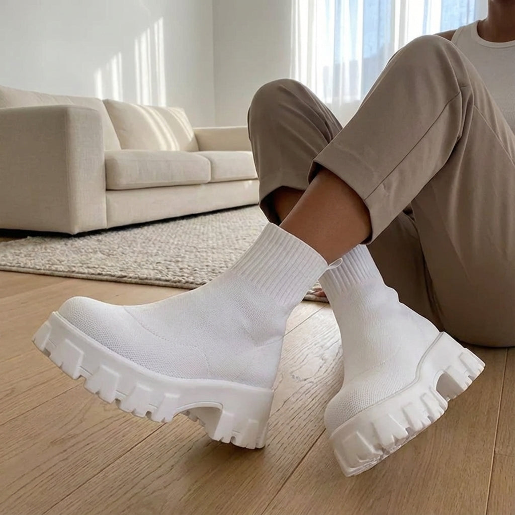 Damen-Knöchelstiefel Plattform Slip-On elastischer Schaft rutschfest