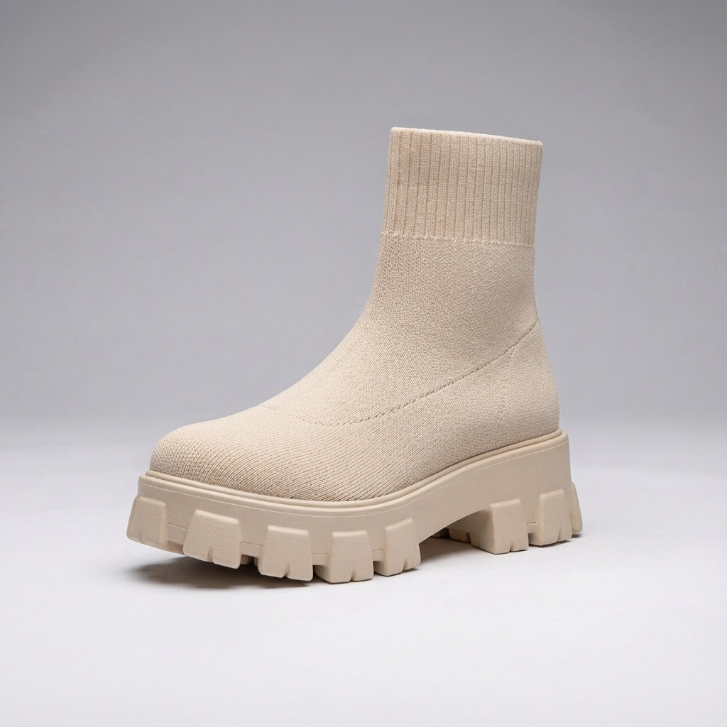 Damen-Knöchelstiefel Plattform Slip-On elastischer Schaft rutschfest