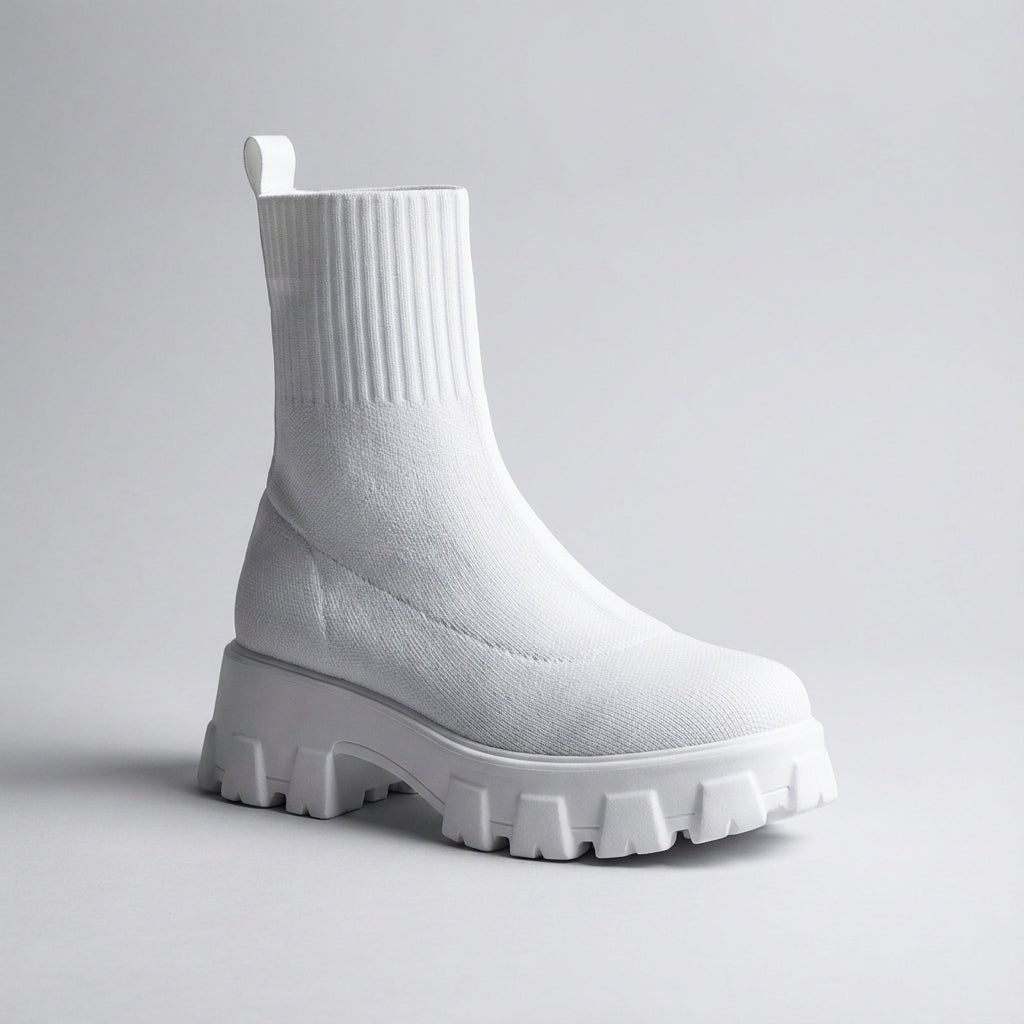 Damen-Knöchelstiefel Plattform Slip-On elastischer Schaft rutschfest