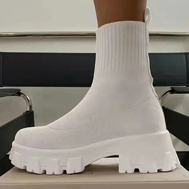 Damen-Knöchelstiefel Plattform Slip-On elastischer Schaft rutschfest