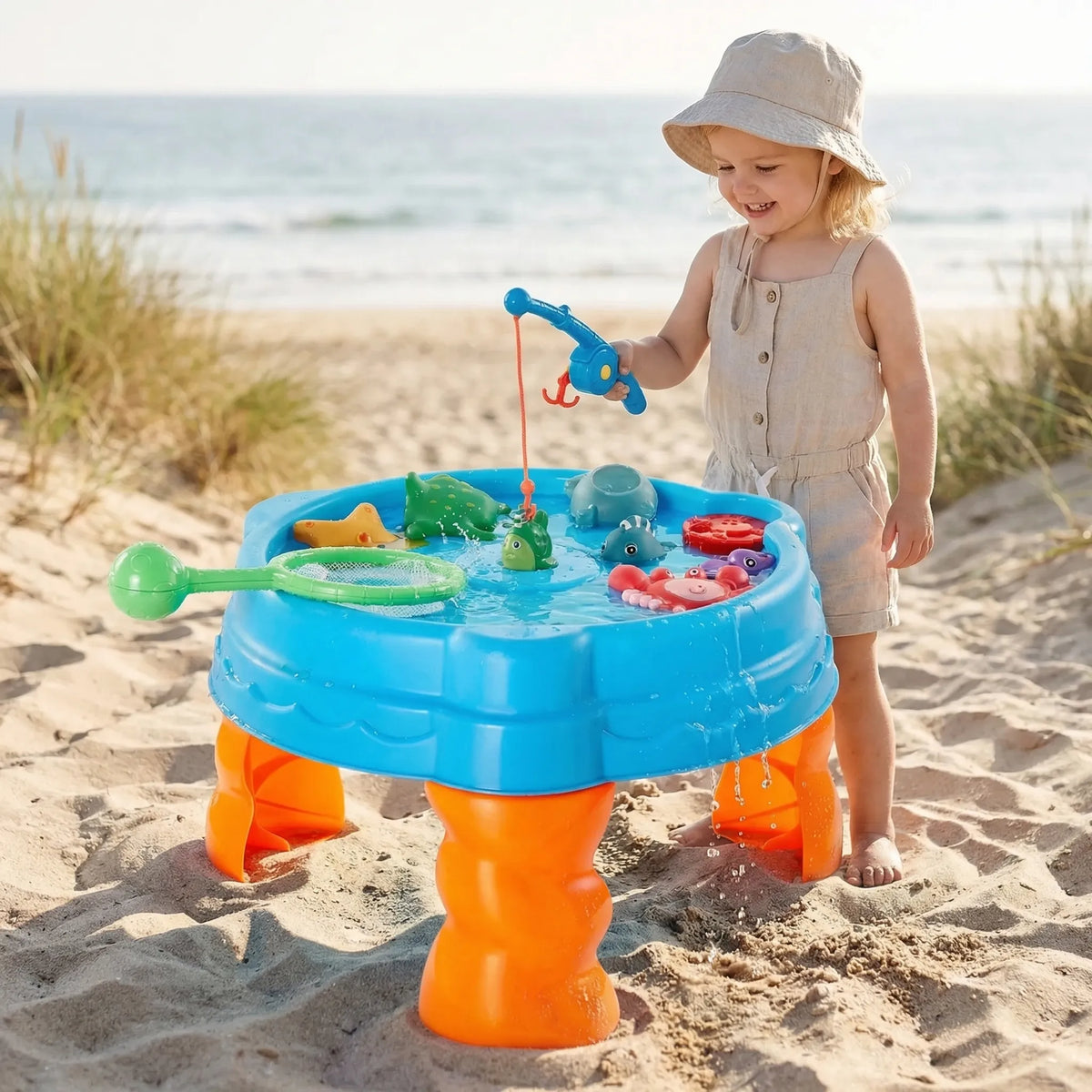 Outdoor-Wasserspieltisch für Kinder mit Angelspiel und Meerestierfiguren