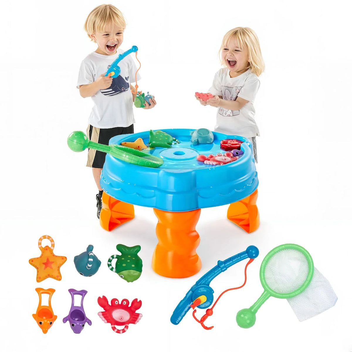 Outdoor-Wasserspieltisch für Kinder mit Angelspiel und Meerestierfiguren