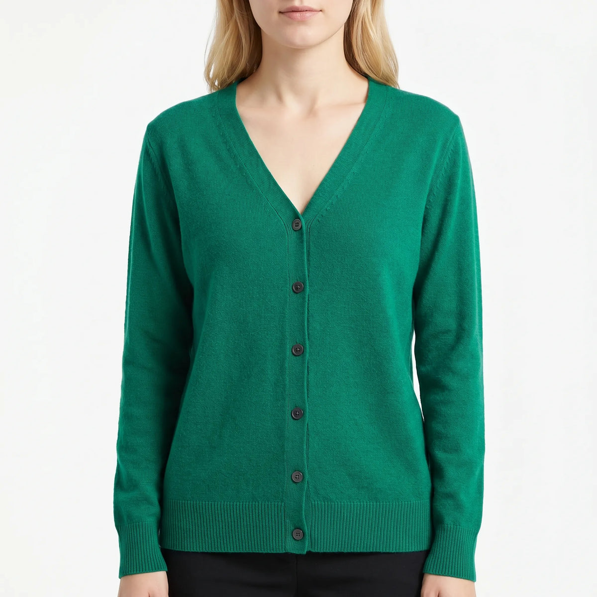 Damen-Strickjacke V-Ausschnitt feines Strickgeflecht gerippte Manschetten