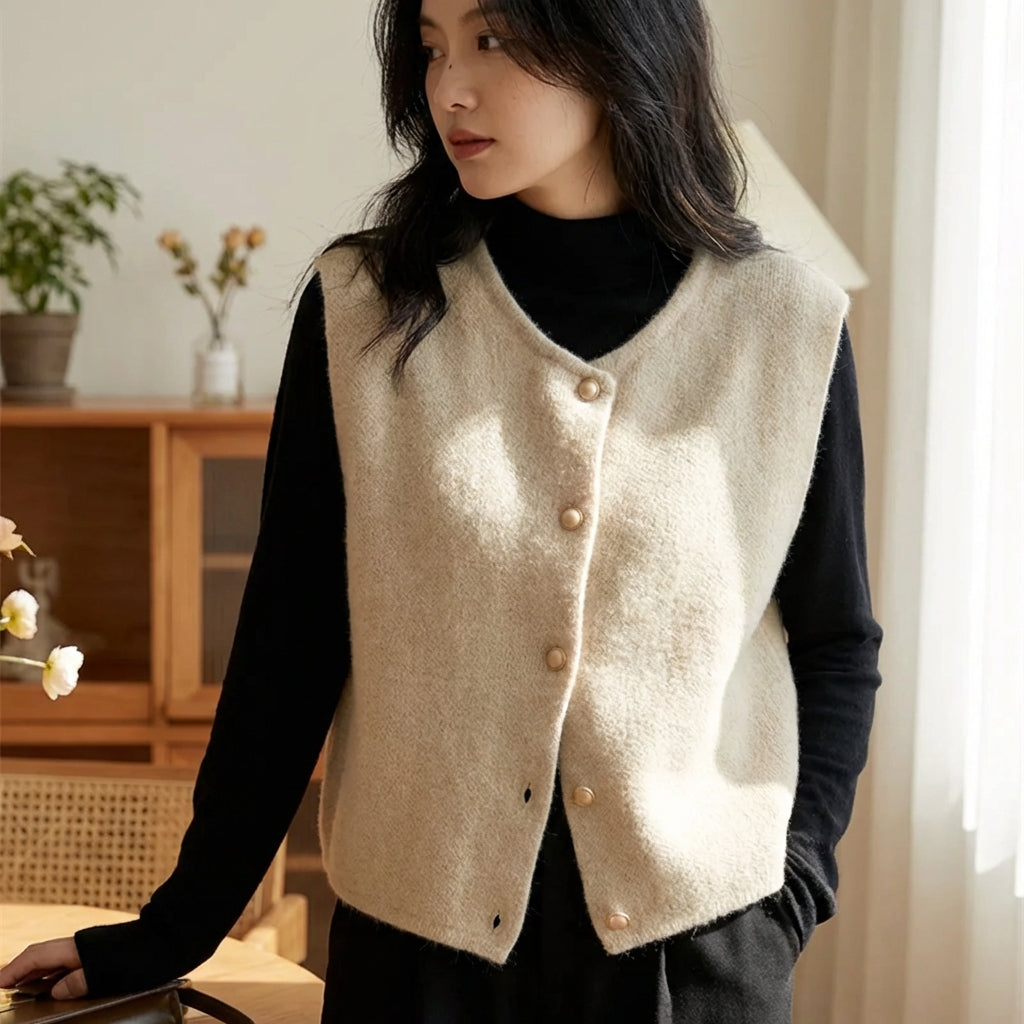 Ärmellose Strickjacke Damen schmal elegantes Design Knöpfe