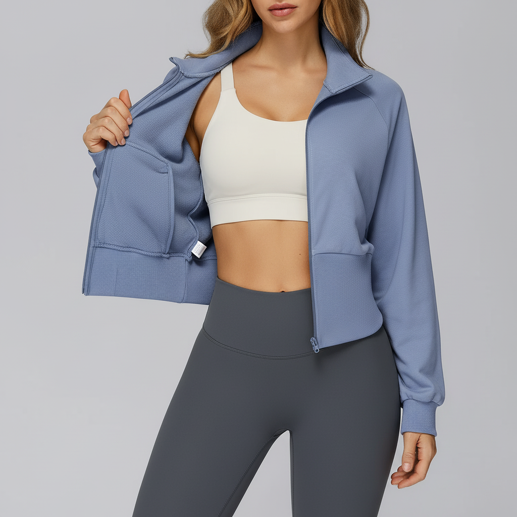 Langarm-Sportjacke mit Stehkragen windabweisend entspannte Passform