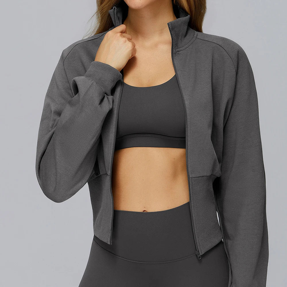 Langarm-Sportjacke mit Stehkragen windabweisend entspannte Passform