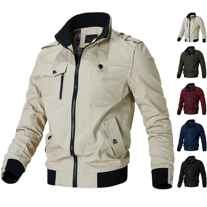 Herren-Bomberjacke Slim Fit mit Stehkragen und gerippten Bündchen