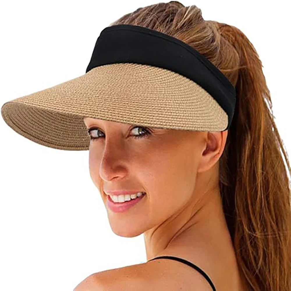 Sommerviser mit breiter Krempe, offen, zusammenrollbar, haarfreundlich