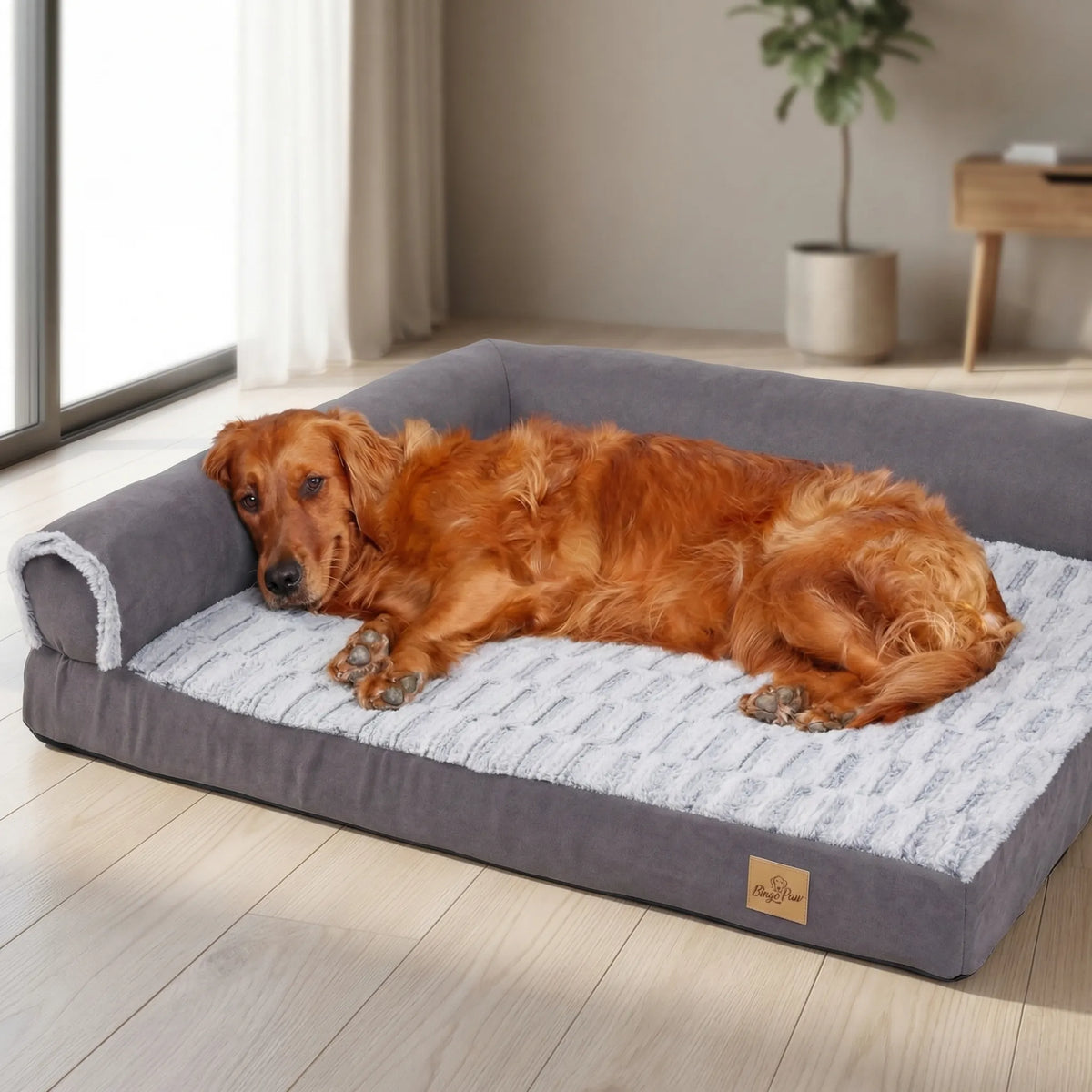 Orthopädisches L-förmiges Hundebett mit Rand und waschbarem Bezug für grosse Hunde