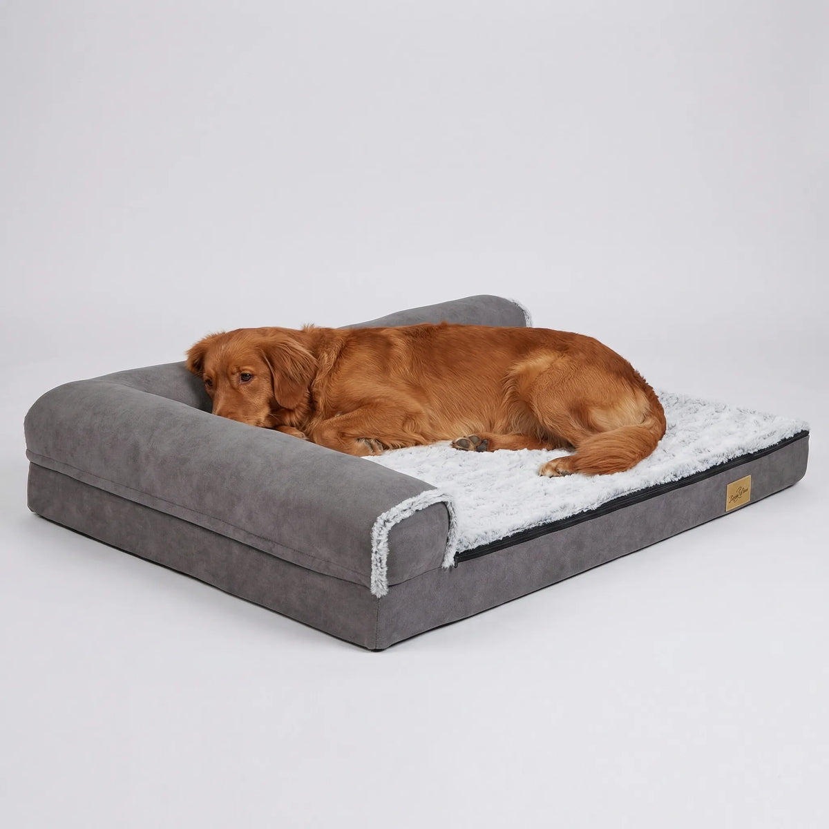 Orthopädisches L-förmiges Hundebett mit Rand und waschbarem Bezug für grosse Hunde